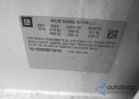 2016 Chevrolet Malibu Limited Ltz z USA, uszkodzony, nr VIN 1G11E5SA5GF155104